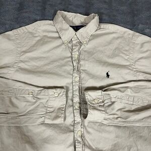 Polo Ralph Lauren Classic Fit Button Down Shirt Mens Large Tan Long Sleeve